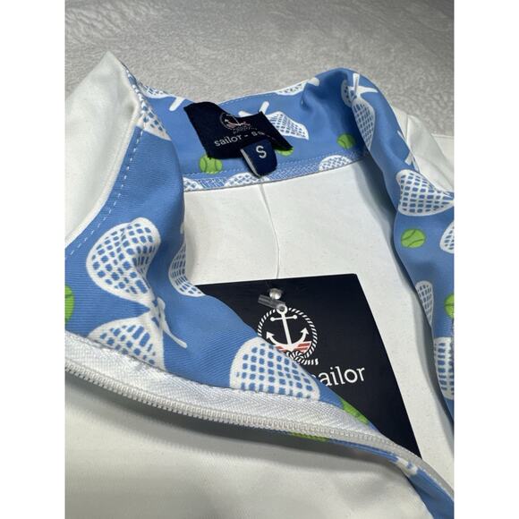 Sailor-Sailor Britt Sleeveless Tennis Top White Tennis Life Blue SZ S UPF 50+ NW - Picture 2 of 12